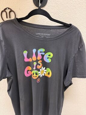 Life is Good ( Crusher Lite) Dark Gray Graphic Tee - Rainbow Tie-Dye Logo